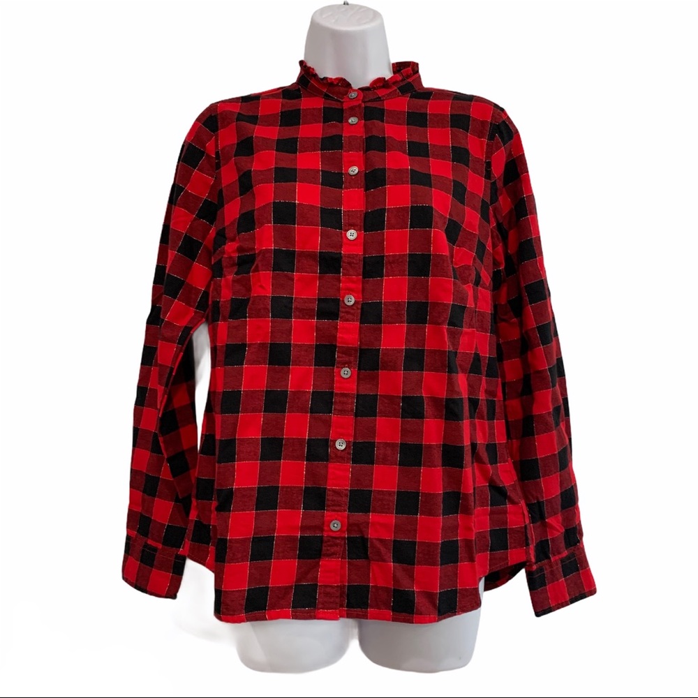 NWT J. Crew Factory Women Red Plaid Long Sleeve Button-Down Shirt